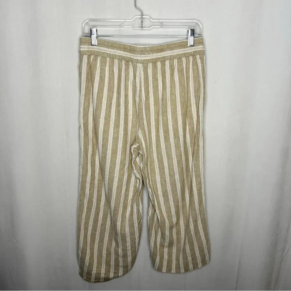 BANANA REPUBLIC / tan cream striped wide leg crop linen blend pants / S